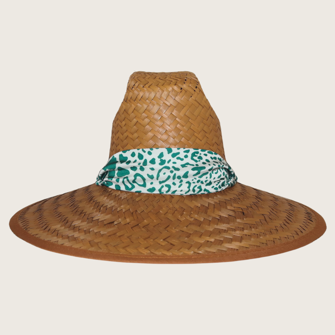 The Marie Sun Hat - Cheetah print Emerald Green