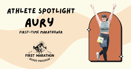 Infographic titled Athlete Spotlight Aury, showing a smiling runner with her hands in the air.
