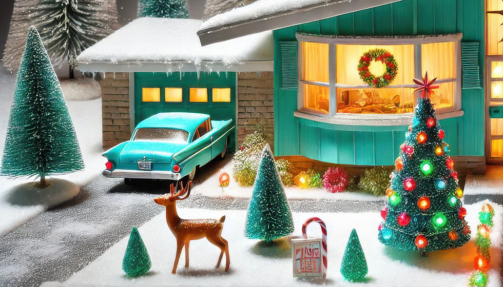 A Mid-Century Modern Christmas Dream: Miniature Holiday model diorama in Retro Style