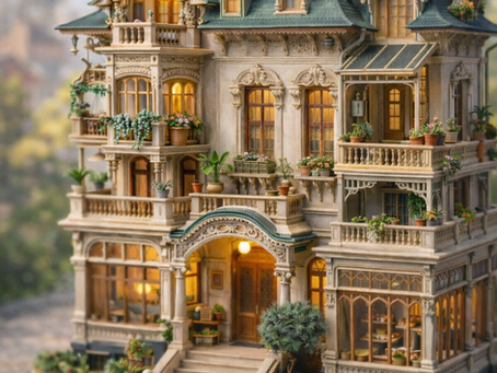 A Miniature House of Light and Leaves: An Art Nouveau Dollhouse with Balconies, Terraces, and Garden Dreams