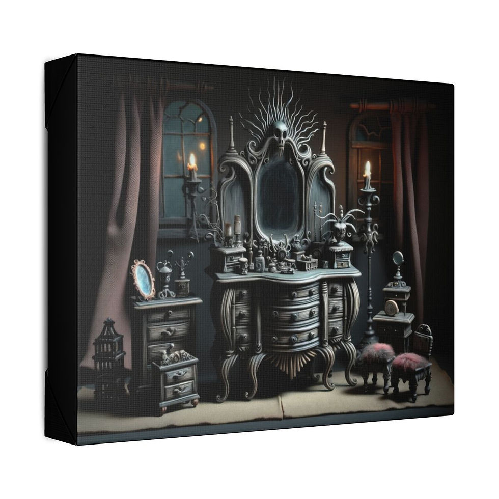 Tim Burton Inspired Halloween Haunted Dollhouse Dresser Canvas Print