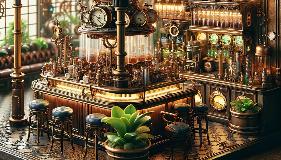 Closeup of steampunk cafe