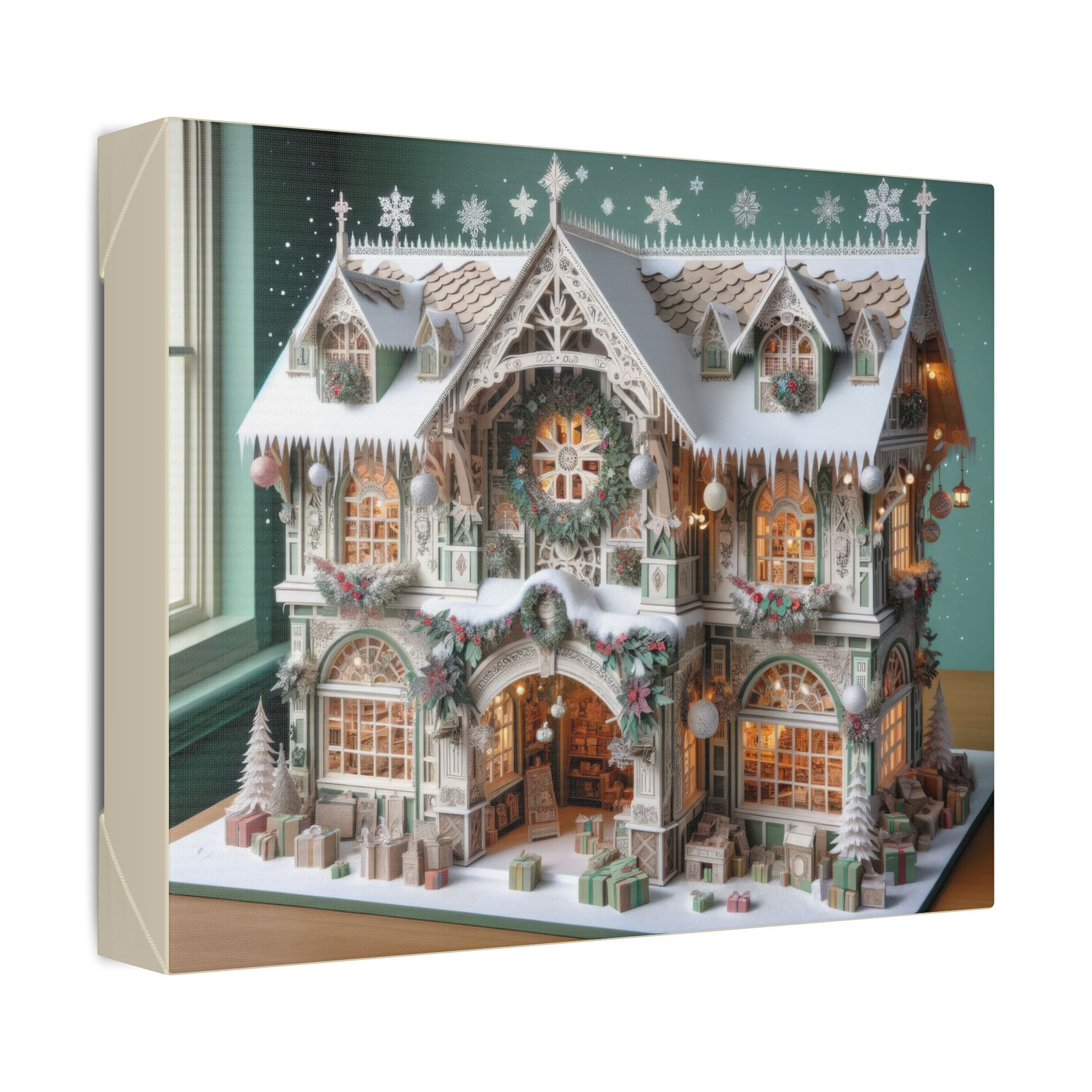 Frost & Filigree: A Paper-Art Miniature Santa’s Workshop Canvas Print
