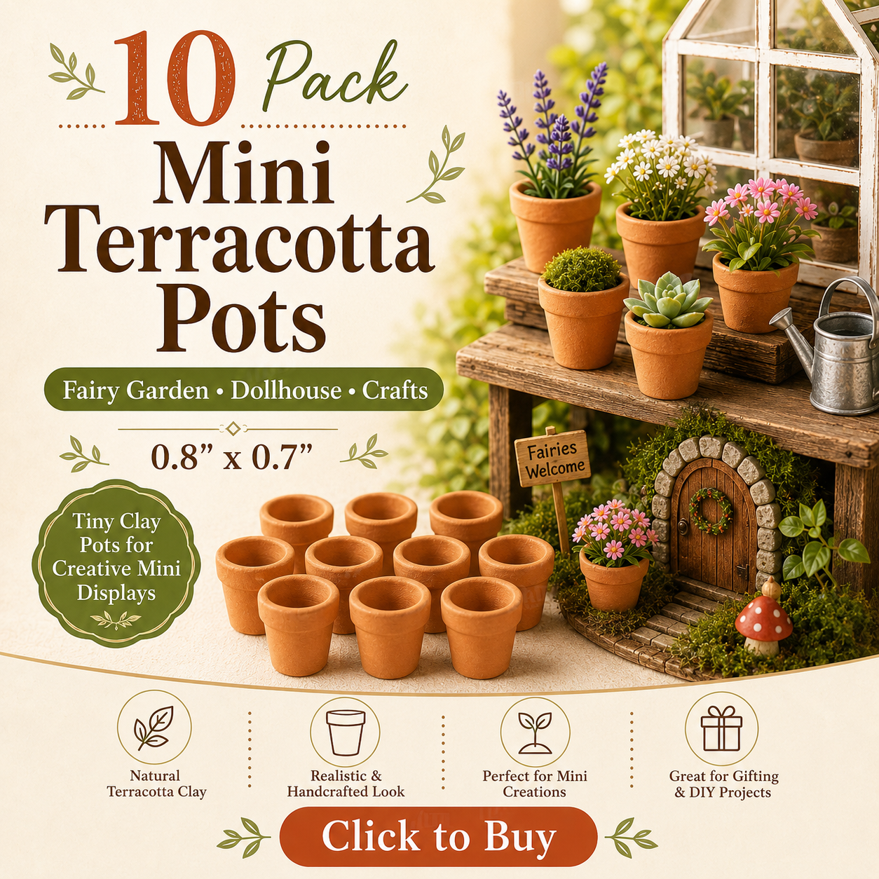 10 Pack Fairy Garden Mini Clay Pots Small Flower Pot Terra Cotta 0.8"x0.7"