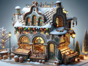 Enchanting Miniature Splendor: A Gaudi-Inspired Christmas Vendor in Art Nouveau Elegance