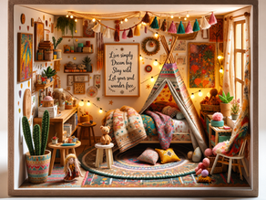 Miniature Bohemian Children’s Bedroom Diorama: A Tiny Room Where Tassels Have Formed a Government
