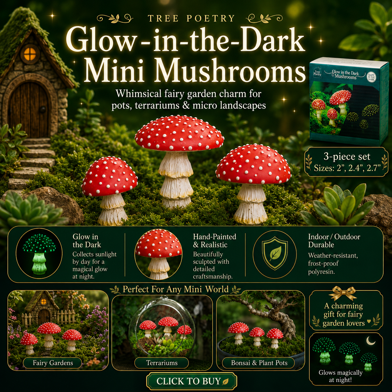 Tree Poetry Fairy Garden Miniatures, Mini Mushroom Figurines, Mushrooms Decor