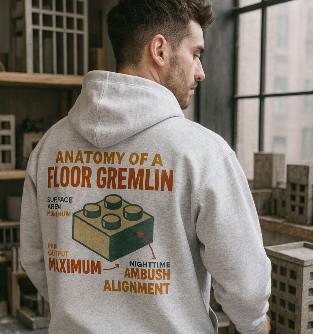 Hoodie — "Anatomy of a Floor Gremlin" Brick Illustration LEGO Graphic Hoodie