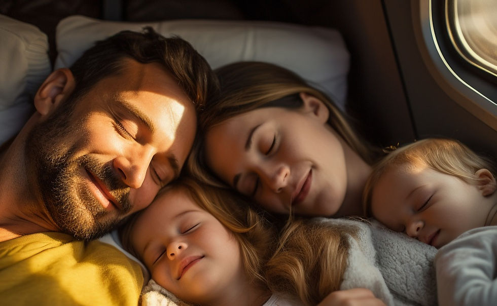 Family with kids sleeping on travel