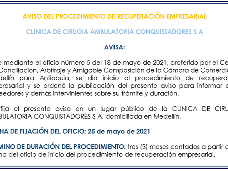 AVISO DEL PROCEDIMIENTO DE RECUPERACIÓN EMPRESARIAL