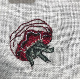 Rose 1 in progress on linen