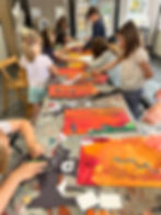 Kids Art Camp at Diana Stelin Gallery in Brookline MA with children painting creative projects