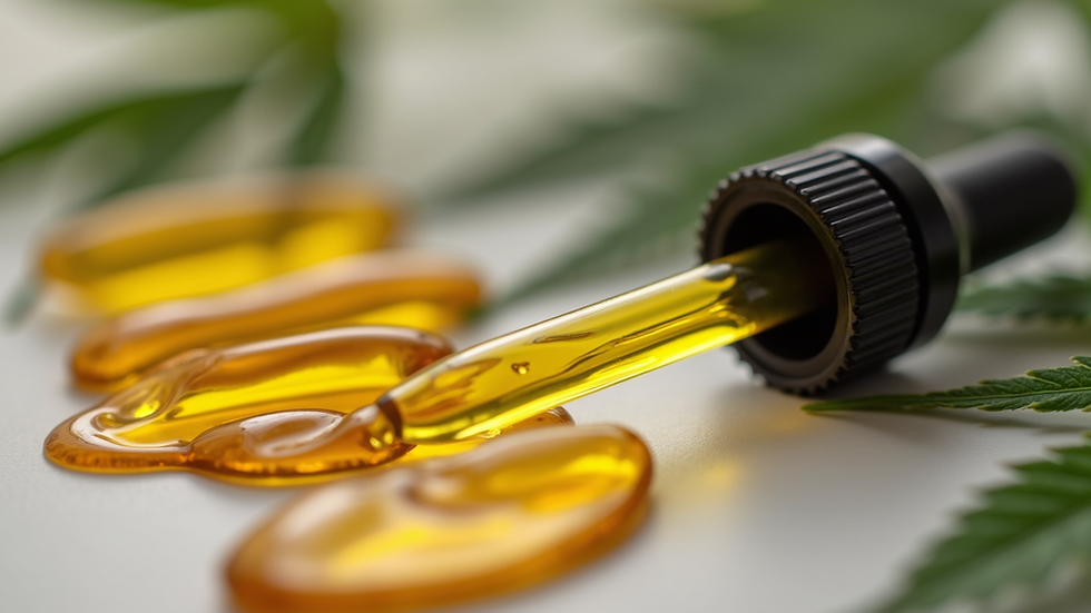 Close-up view of CBD oil droppers arranged neatly
