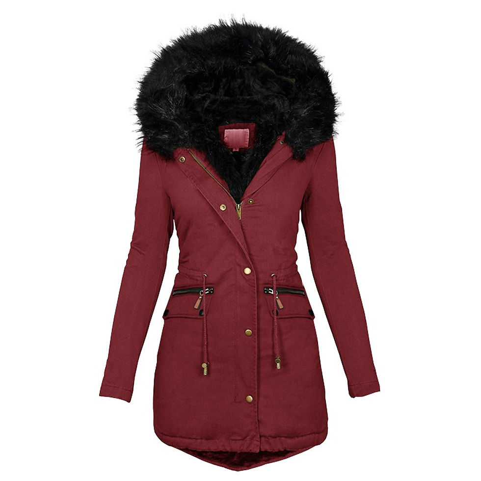 Thumbnail: Women's Velvet Parka Coat With Drawstring Pockets
