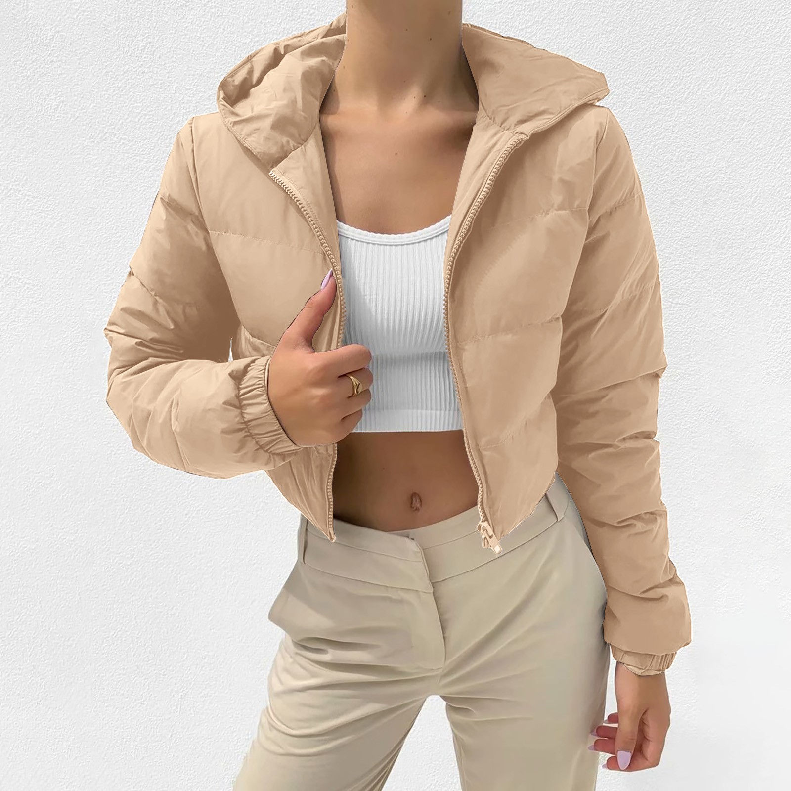 Cropped Bubble Puffer Long Sleeve Jacket