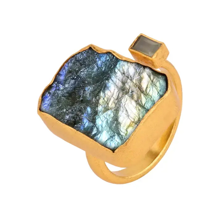 Bague Ring Joy Brute Labradorite et calcédoine bleue