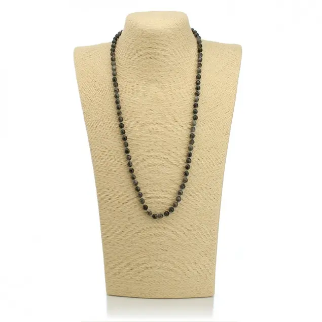 Collier perles facettées 6mm en larvikite (pierre de lune noire)