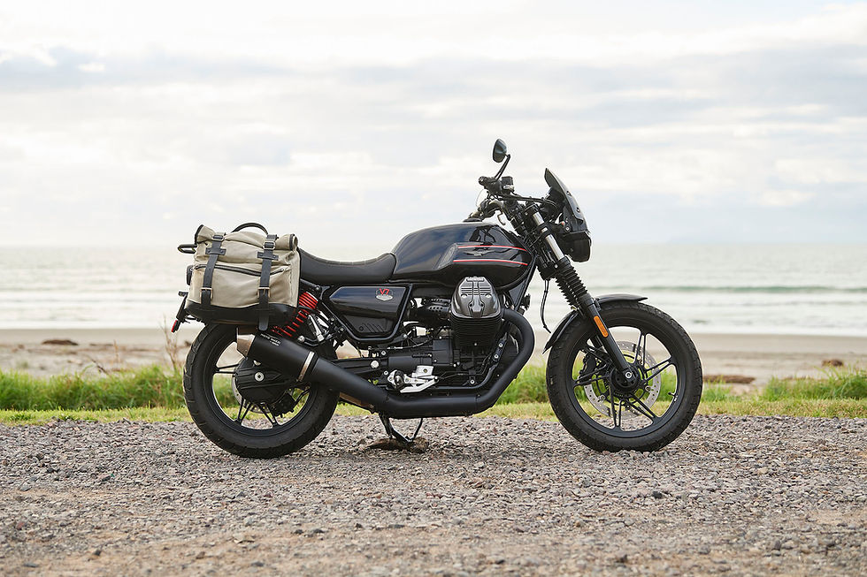 Moto Guzzi V7 850 motorcycle by the sea