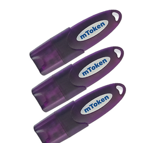 Three purple mToken security keys