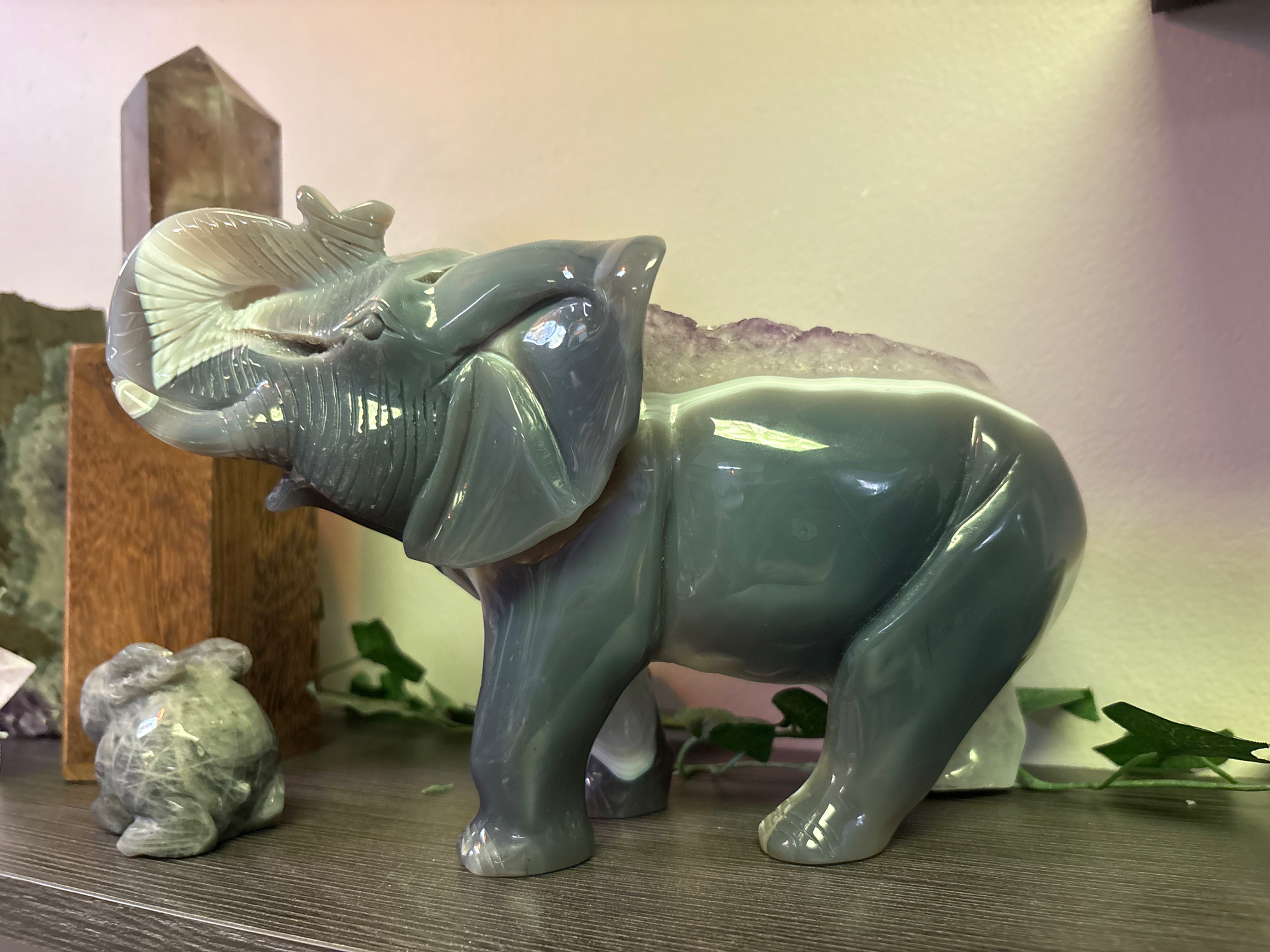 Brazilian Blue Lace Elephant with Amethyst Druzy