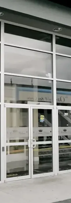 Modern glass commercial building with stylish exterior