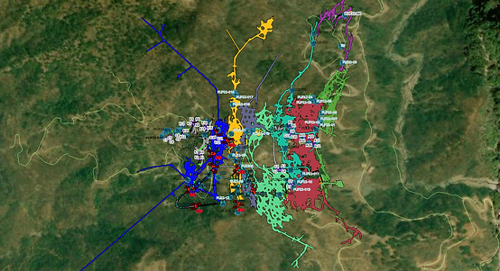 Cartografía de obras subterráneas sobre imagen satelital