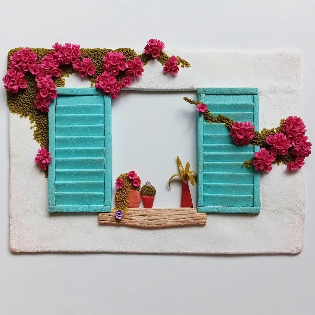 clay greek window, window sculpture, window art, maive ferrando, das smart polymer clay, polymer clay sculpture