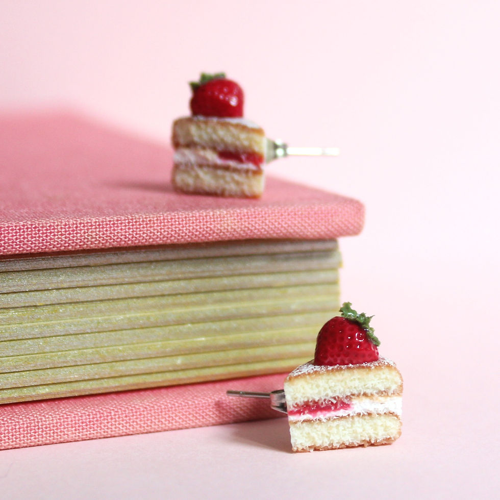 Thumbnail: stud cake themed earrings, miniature cake earrings, handmade polymer clay food themed gifts