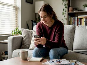 Fashion influencer reviewing content at home