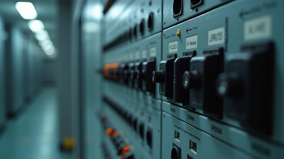 Eye-level view of electrical panel with circuit breakers