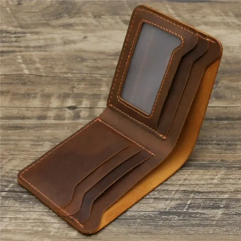 Thumbnail: Genuine Leather Rfid Wallet for Men Slim Vertical Wallets Black Thin Short ID Cr