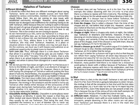 Chukei Chaim - Pinchas 5784 - Laws of Tachanun - In English and Hebrew!