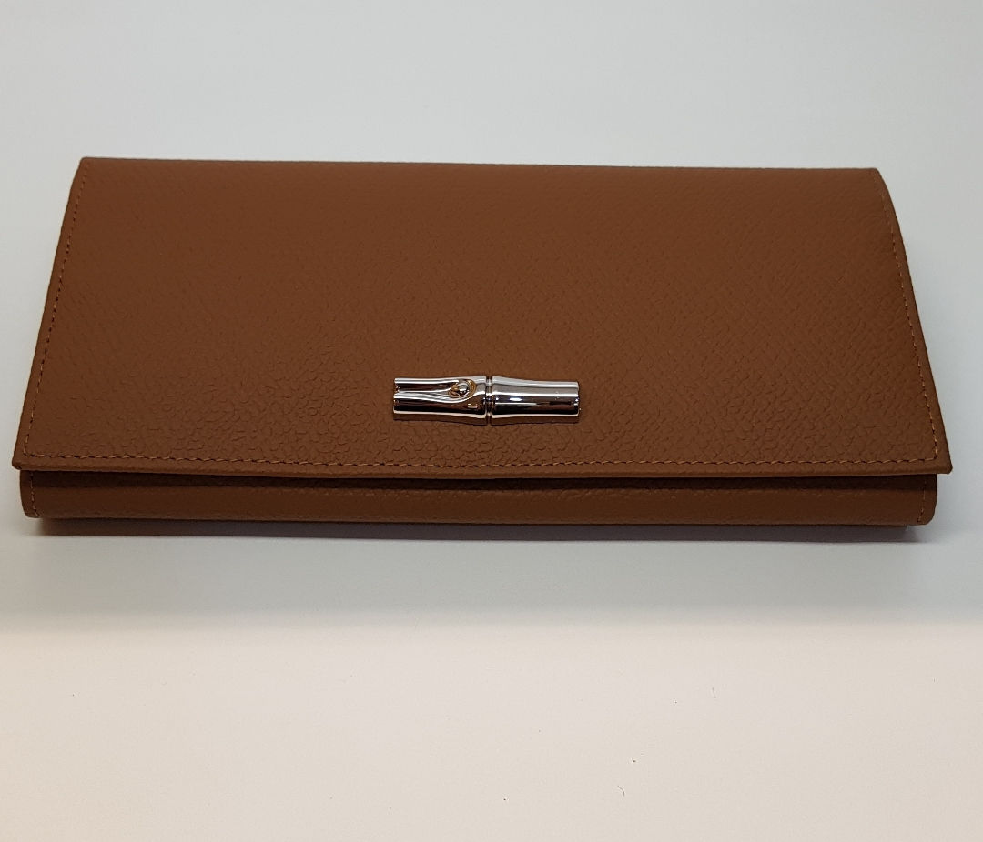 Grand porte monnaie rabat Nouveau Roseau cuir couleur naturel