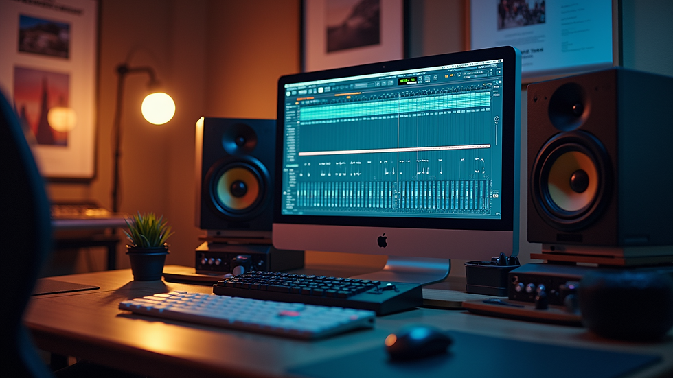 Eye-level view of a digital audio workstation screen showing a mixing session