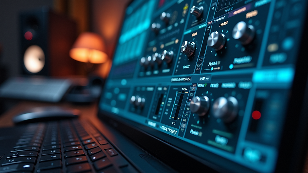 Eye-level view of a digital audio workstation screen showing mastering plugins