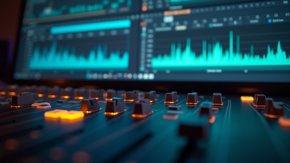 Close-up view of a digital audio workstation screen showing mixing tracks