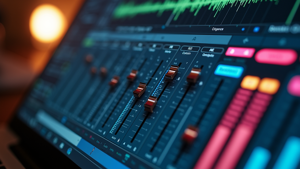 Close-up view of audio mixing software interface on a computer screen