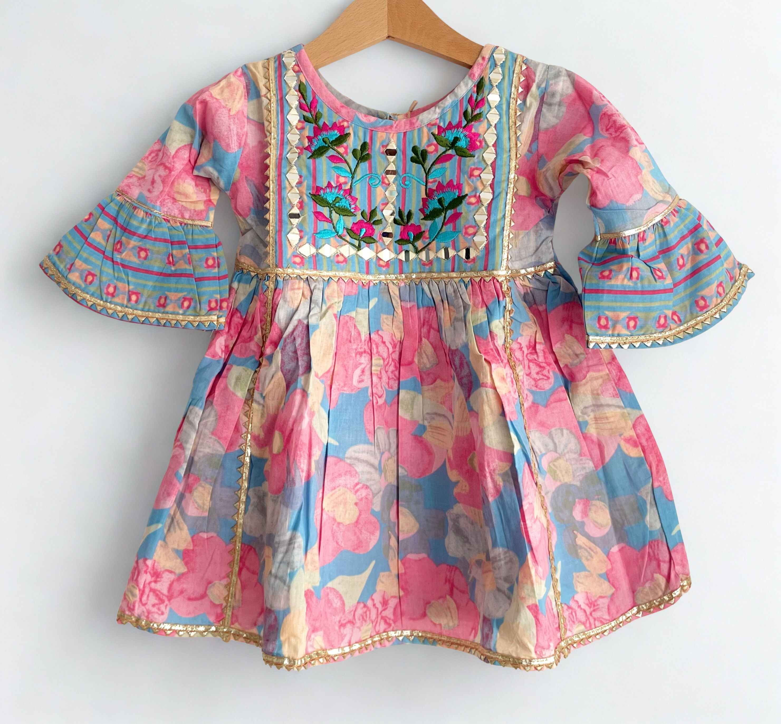 Pink & Blue Printed Kurta Sharara Set with dupatta for Girls