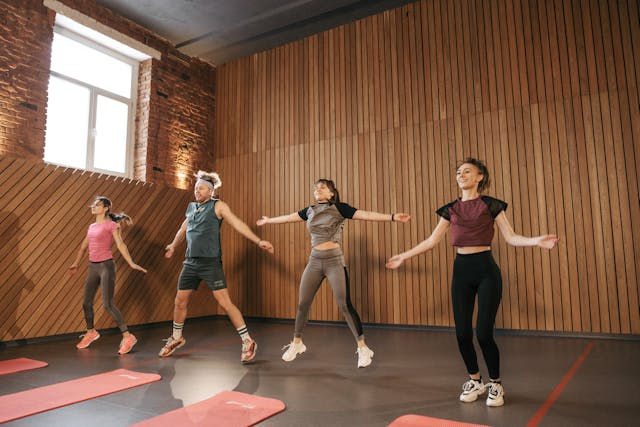 Star jumps (jumping jacks) as a part of a healthy morning workout