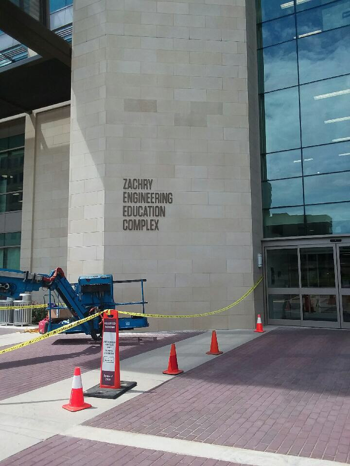 Graphics installed new sign on Zachry Engineering Education Complex