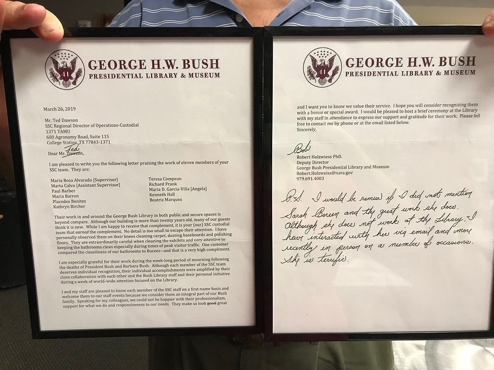 LETTER FROM GBL HONORING SSC CUSTODIANS