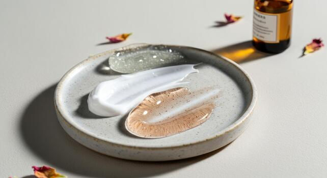 a dish containing skincare products