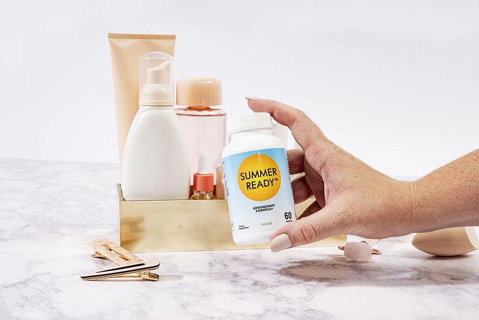 a variety of skincare treatment products and supplements for use in summer.