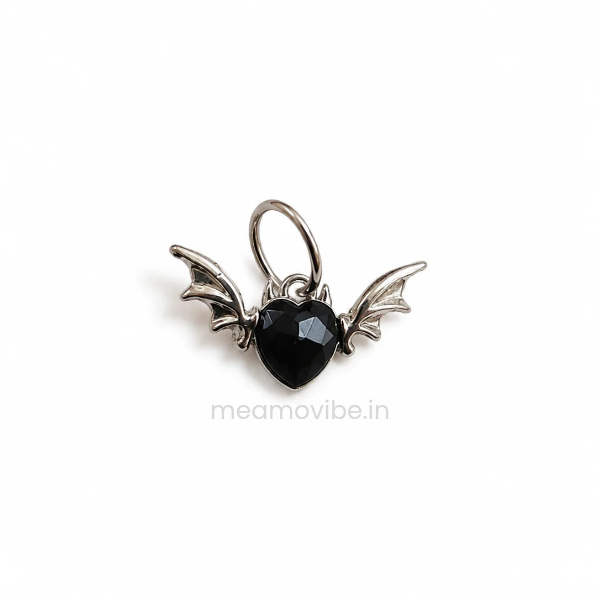 Bat Wing Heart Pendant – Black Gothic Crystal Charm
