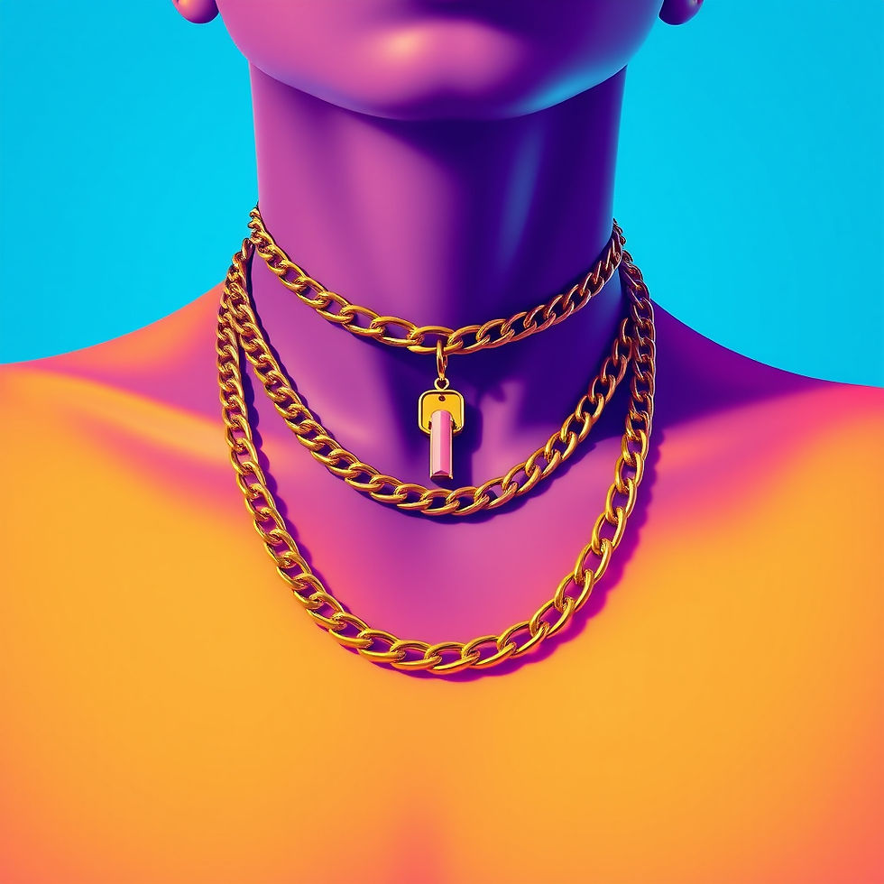Layered gold chains with pink pendant, a unique unisex accessory