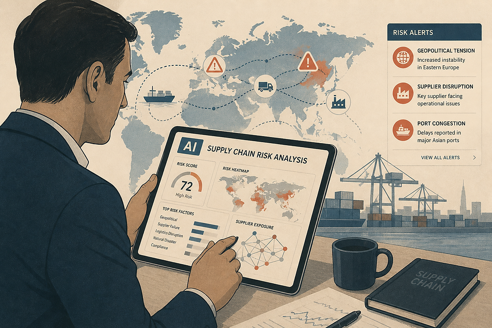 Businessman analyzing supply chain by AI