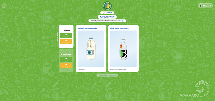 Screenshot van serious game Duurzaam Consumeren - spelvorm battle