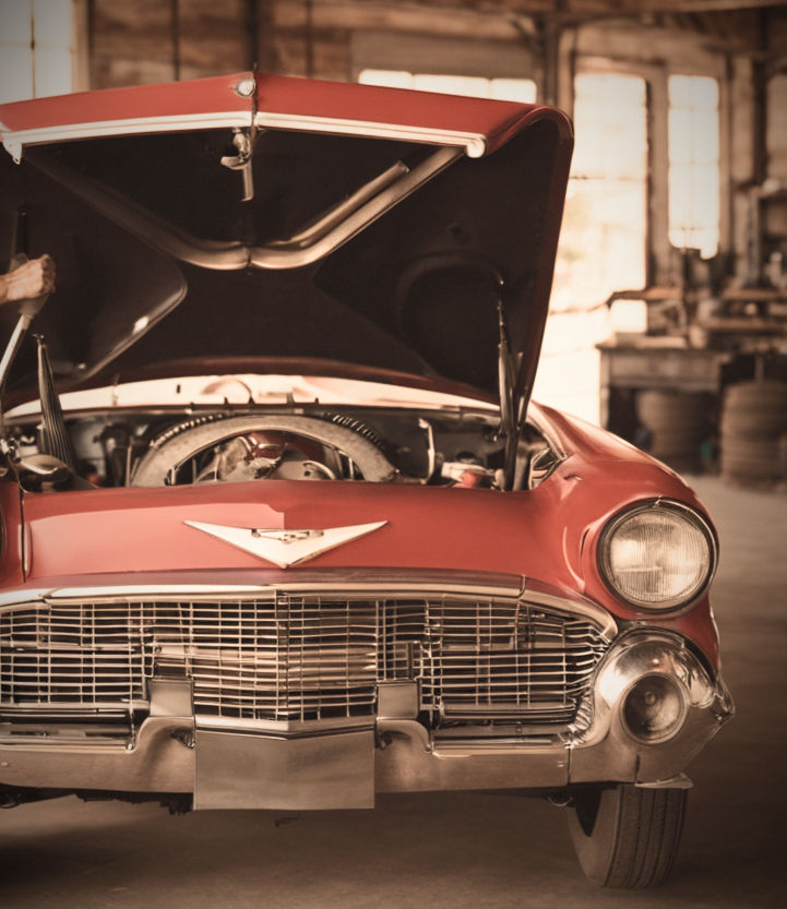 Mechanic working on a vintage car