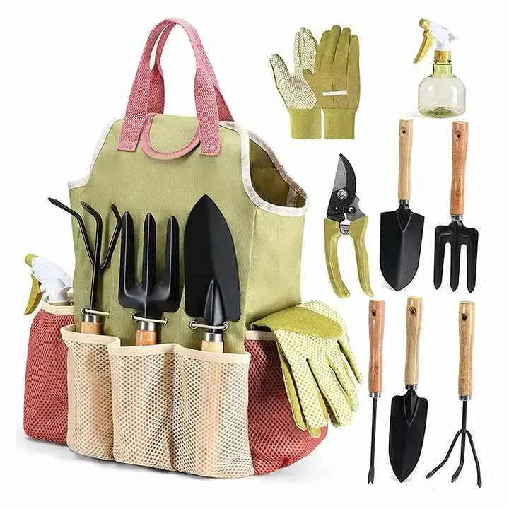 Thumbnail: Garden tool set (9-piece) - green & pink