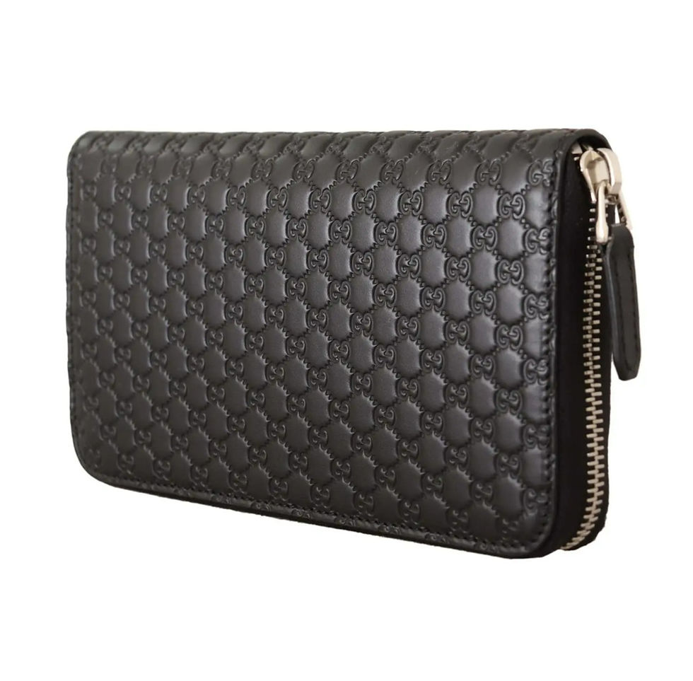 Gucci black leather wallet with top zip closure side
